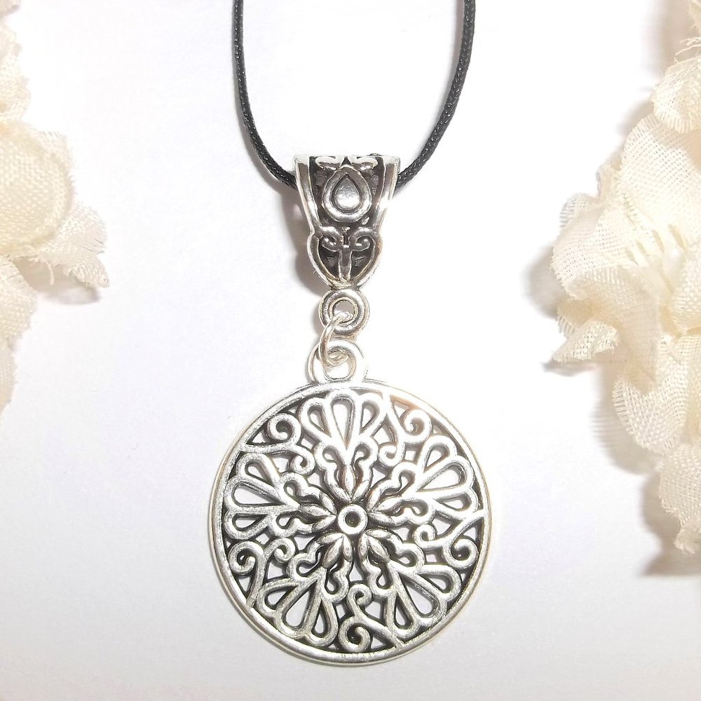Silver Circle Necklace Set Jewelry Gift Idea 6589